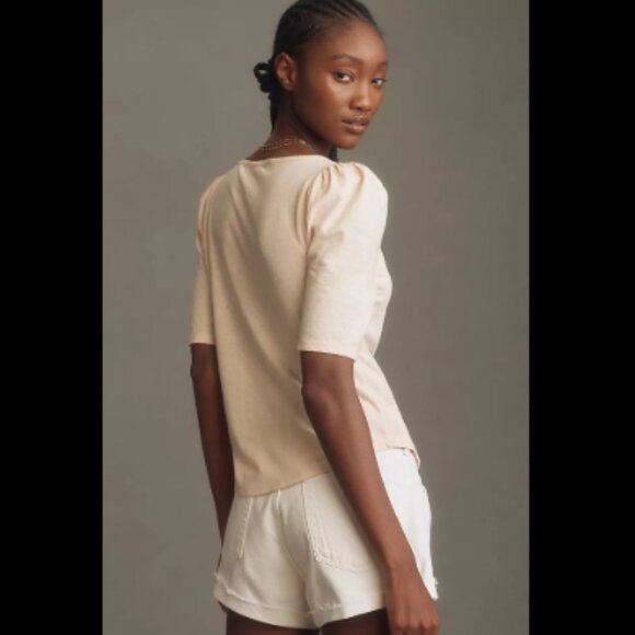 New By Anthropologie Puff-Sleeve Henley Top - Picture 2 of 10